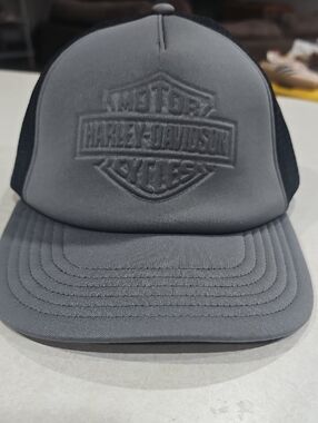 Harley-Davidson Gray and Black Embossed Logo Trucker Cap